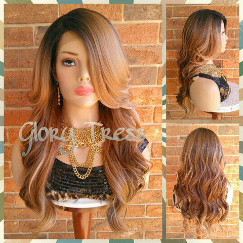 ON SALE // Long Silky Wavy Lace Front Wig, Ombre Blonde Wig, Dark Rooted Bombshell Wig // PURITY (Free Shipping) - Glory Tress