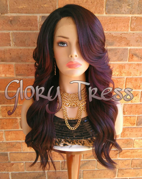 Long Wavy Lace Front Wig, Silky Dark Cherry Wig, Dark Rooted Bombshell Wig // PURITY (Free Shipping)