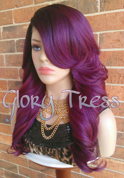 READY To SHIP // Long & Curly Lace Front Wig, Ombre Wine/Purple Wig, Dark Rooted Bombshell Wig // SALVATION (Free Shipping)