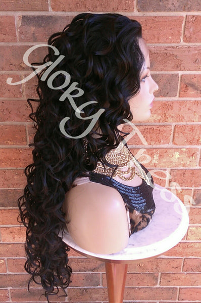 Lace Front Wig - Wigs - Glory Tress - Long Wavy Wig - Black Wig - Human Hair Blend Wig - Lace Front Wigs - Deep Wave- ON SALE // GLORY
