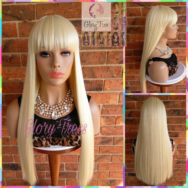 China Bangs Full Wig, 100% Human Hair Blend Wig, Long & Straight Wig,  Blonde Wig //EGYPT