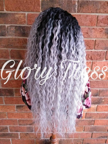 READY To SHIP // Silver Gray Lace Front Wig, Long Deep Wavy Wig, Ombre Platinum Silver Wig, Wigs, Soft Swiss Lace // STORMY