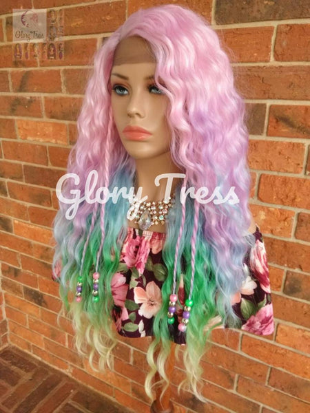 Deep Wavy Lace Front Wig, Ombre Rainbow Wig, Pastel Wig, Unicorn Haircolor, Wig with Twist, Mermaid Wig, ON SALE //UNICORN