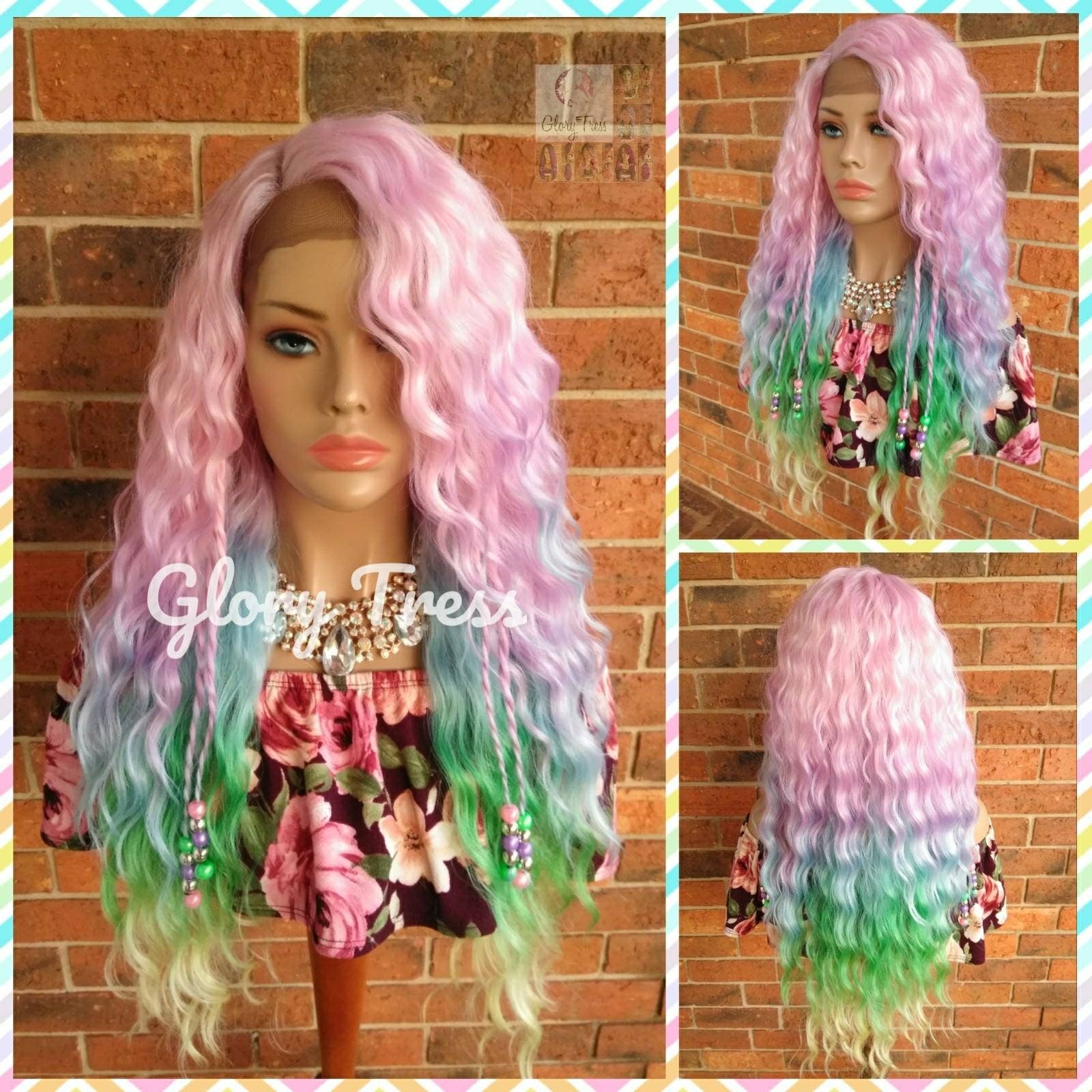 Deep Wavy Lace Front Wig, Ombre Rainbow Wig, Pastel Wig, Unicorn Haircolor, Wig with Twist, Mermaid Wig, ON SALE //UNICORN