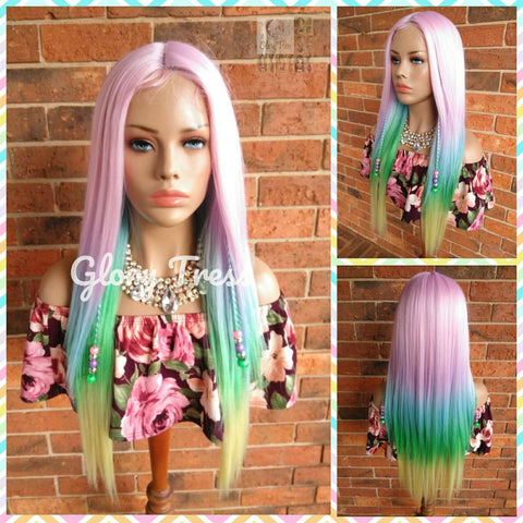 Straight Full Wig, Ombre Rainbow Wig, Pastel Wig, Unicorn Haircolor, Wig With Braids, Halloween Wig, Baby Hair, READY To SHIP//UNICORN