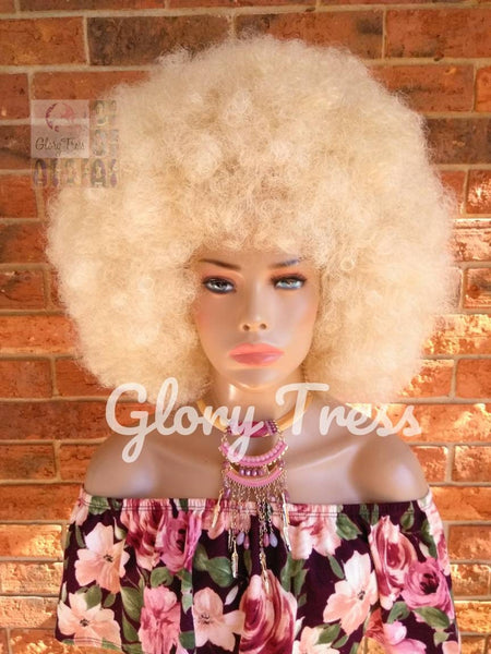 Kinky Curly Full Wig, Short Curly Wig, Platinum Blonde Wig, Big Natural Afro Wig, African American Wig// FOXY