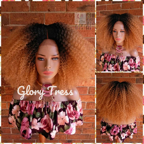 Kinky Curly Lace Front Wig, Big Curly Afro Wig, Ombre Blonde Wig // ABUNDANTLY