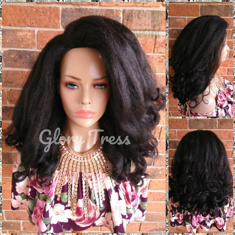 Curly Half Wig, Wigs, African American Wig, Kinky Curly Wig, Natural Yaki Wig, Blown Out Hairstyle, ON SALE // MARY