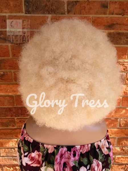 Kinky Curly Full Wig, Short Curly Wig, Platinum Blonde Wig, Big Natural Afro Wig, African American Wig// FOXY