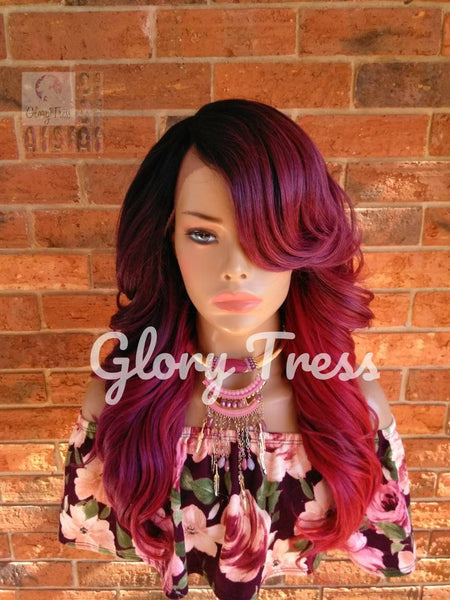 Long & Curly Lace Front Wig, Glory Tress, Ombre Wine Wig, Burgundy Wig, Dark Rooted Wig, Glory Tress // SALVATION