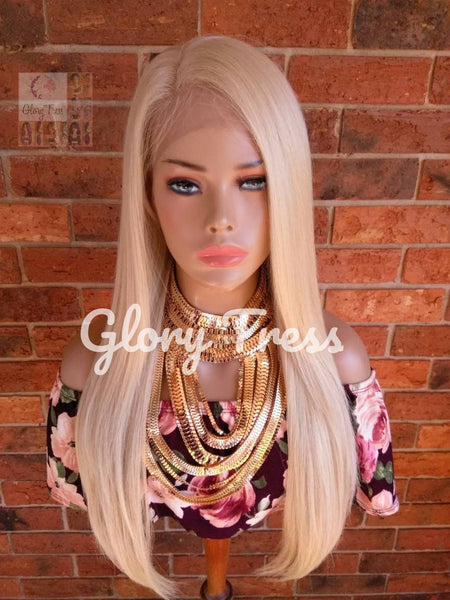 Long & Straight Lace Front Wig, Pre -Plucked Hairline, 100% Human Blend Wig, 613 Blonde Wig, Free Parting // ELEGANT
