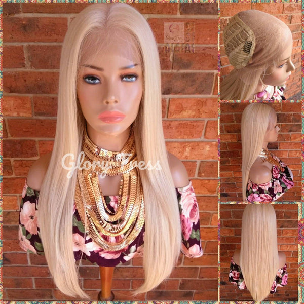 Long & Straight Lace Front Wig, Pre -Plucked Hairline, 100% Human Blend Wig, 613 Blonde Wig, Free Parting // ELEGANT