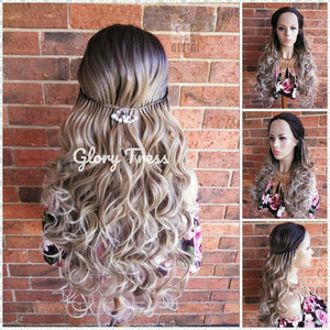 Lace Front Wig, Curly Lace Front Wig, Wigs, Wedding Hairstyle, Braided Wig, Ombre Blonde Wig, Free Parting, Ash Blonde Wig // ELEGANCE