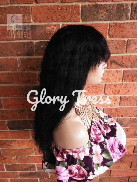 Long Wavy Full Wig, 100% Brazilian Virgin Remy Human Hair, Wig With Bangs, Wet and Wavy Wig, Black Wig // ADMIRE
