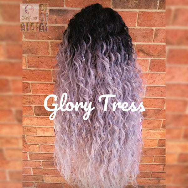 28" Sliver Curly Lace Front Wig Human Hair Blend 13x6 Lace Free Parting Ombre Silver Gray Lace Frontal Wigs for Black Women Glory Tress - STORM