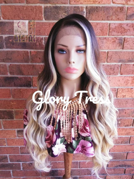 Long & Wavy Lace Front Wig, Pre -Plucked Hairline, 100% Human Blend Wig, Ombre Blonde Wig, 13 x 4 Free Parting // LUXURY