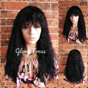 Long Wavy Full Wig, 100% Brazilian Virgin Remy Human Hair, Wig With Bangs, Wet and Wavy Wig, Black Wig // ADMIRE