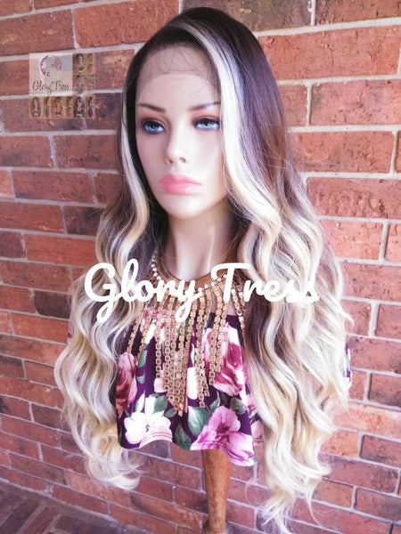 Long & Wavy Lace Front Wig, Pre -Plucked Hairline, 100% Human Blend Wig, Ombre Blonde Wig, 13 x 4 Free Parting // LUXURY