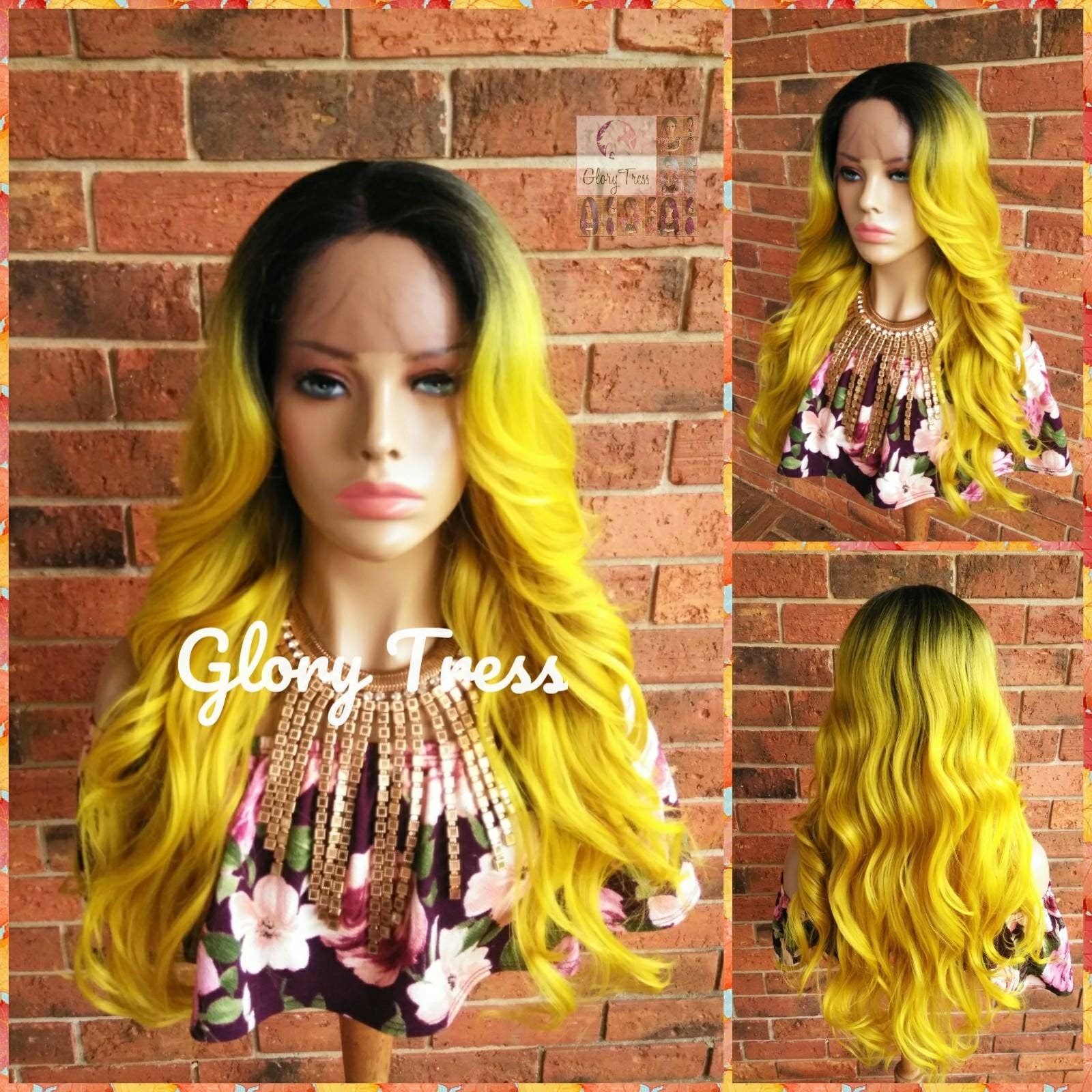 Lace Front Wig, Wavy Lace Front Wig, Wigs, Ombre Wig, Wig, Ombre Yellow Wig, Glory Tress, Cosplay Wig, Heat Resistant Wig, CLEARANCE / SUNNY