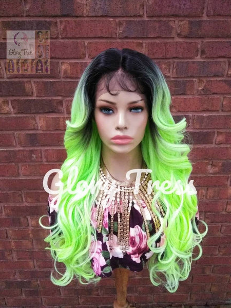 Neon Green Lace Front Wig, Ombre Green Wig, Halloween Wig, Glory Tress Wig, Curly Green Wig, Wig With Baby Hair, ON SALE //GLOW