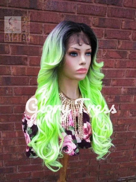 Neon Green Lace Front Wig, Ombre Green Wig, Halloween Wig, Glory Tress Wig, Curly Green Wig, Wig With Baby Hair, ON SALE //GLOW