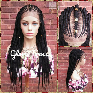 Fulani Box Braided Lace Front Wig, Braided Wig, Senegal Wig, Glory Tress, Corn Row Wig, African American Wig, 13x4 Lace, ON SALE // PERFECT2