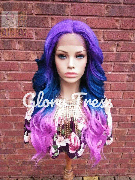 Wavy Lace Front Wig, Ombre Rainbow Wig, Glory Tress, Pink Wig, Purple Wig, Unicorn Haircolor, Cosplay Wig, Heat Safe, ON SALE // DIVA