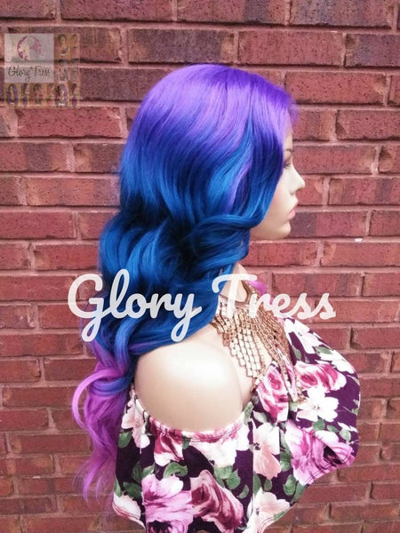 Wavy Lace Front Wig, Ombre Rainbow Wig, Glory Tress, Pink Wig, Purple Wig, Unicorn Haircolor, Cosplay Wig, Heat Safe, ON SALE // DIVA