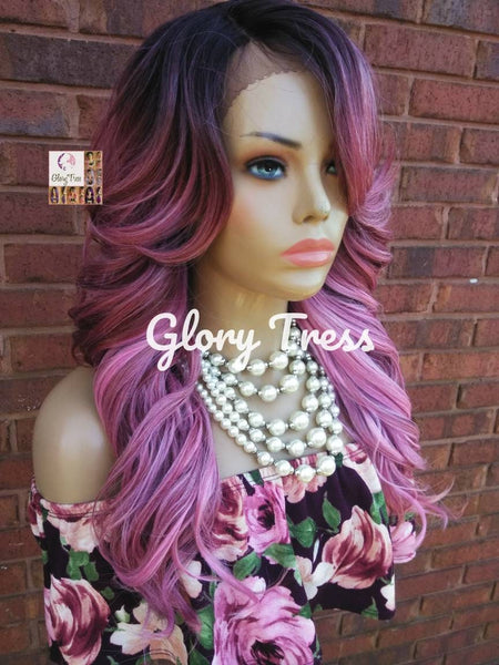 Curly Lace Front Wig, Wig, Glory Tress, Ombre Pink Wig, Dark Rooted Wig // SALVATION