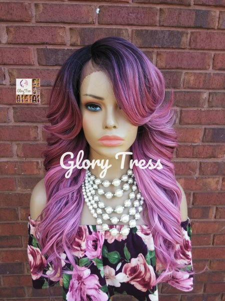 Curly Lace Front Wig, Wig, Glory Tress, Ombre Pink Wig, Dark Rooted Wig // SALVATION
