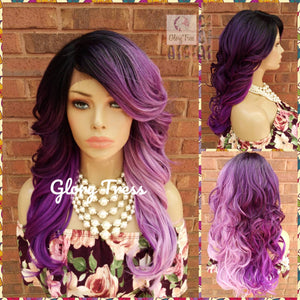 Lace Front Wig - Ombre Wig - Ombre Purple Wig - Purple Wig - Lavender Wig - Curly Lace Front Wig // SALVATION