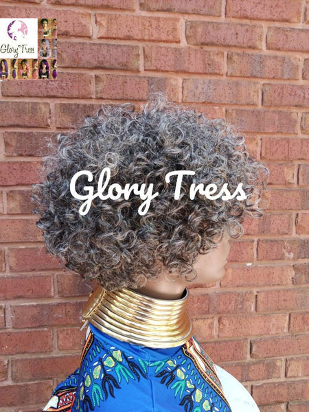 Big Kinky Curly Gray Wig,  Curly Full Wig With Bangs, Ombre Silver/Gray Wig,  Afro Wig,  African American Wig // GLORIA2
