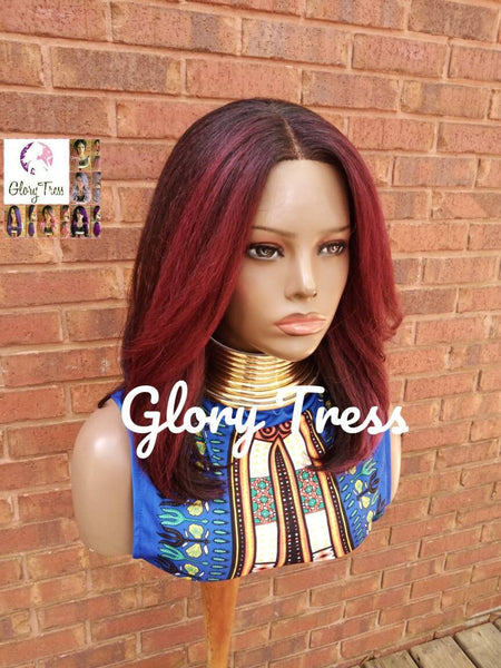 Kinky Straight Lace Front Wig, Ombre Burgundy Wig, Hd Lace Wig, Natural Yaki Wig, Glory Tress Wig, African American Wig, ON SALE // HOPE