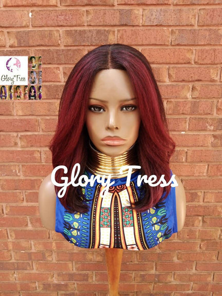 Kinky Straight Lace Front Wig, Ombre Burgundy Wig, Hd Lace Wig, Natural Yaki Wig, Glory Tress Wig, African American Wig, ON SALE // HOPE