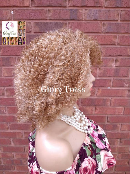 Kinky Curly Wig, Short Curly Half Wig, Big Natural Afro Wig, African American Wig, Blonde Wig, Glory Tress Wigs // TRUST