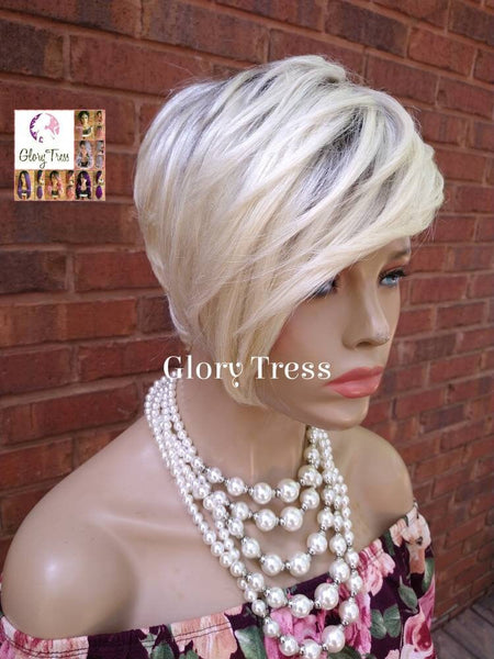 Short Razor Cut Full Wig, Pixie Cut Hairstyle, 100%  Human Hair Wig, Ombre 613 Blonde // LILY