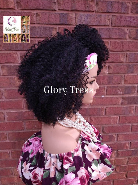 Headband Half Wig -  Kinky Curly Wig - Black Wig - Beginner Friendly Wig - Glory Tress Wigs - African American Wig // DESTINY
