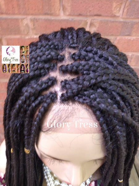 Braided Lace Front Wig, African American Wig, Hand-Braided, 4x4 Free Parting, Glory Tress Wigs, On Sale // BELOVED4