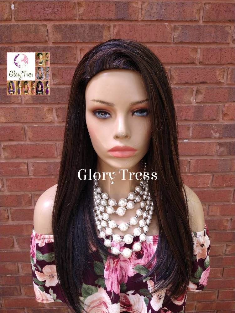 CLEARANCE Yaki Straight Half Wig Black With Auburn Highlights Afr Glory Tress