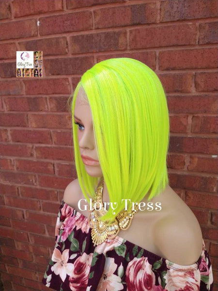Neon Green Bob Wig, Green Wig, Straight Bob Lace Front Wig, Glory Tress, Halloween Wig, Heat Safe // BEHOLD