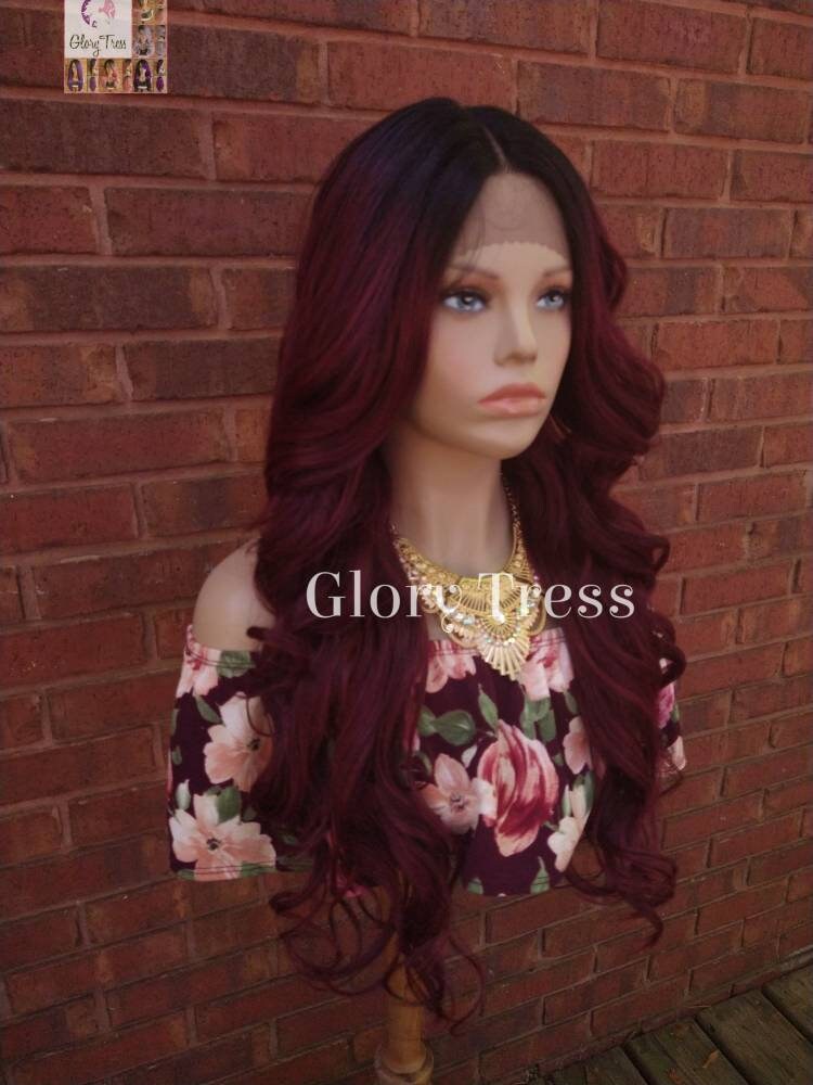 Lace Front Wig - Wavy Lace Front Wig, Wigs, Ombre Wig - Burgundy Wig - Wig - Glory Tress - shops Heat Resistant Wig - Ready To Ship // FAVOR