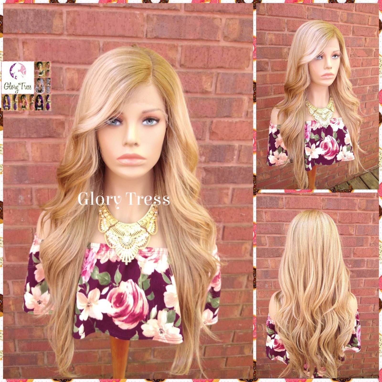 24" Ash Blonde Lace Front Wig Long Wavy Wig Dark Roots Ombre Blonde Wig Alopecia Chemo Wig With Side Lace Part Glory Tress - AMAZING GRACE