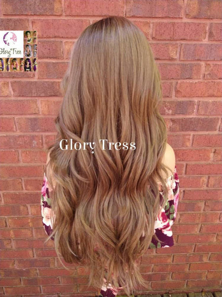 24" Dark Ash Blonde Lace Front Wigs Dark Roots Ombre Blonde Wig Long Wavy Wig Alopecia Chemo Wigs Lace Part Wigs Glory Tress - AMAZING GRACE