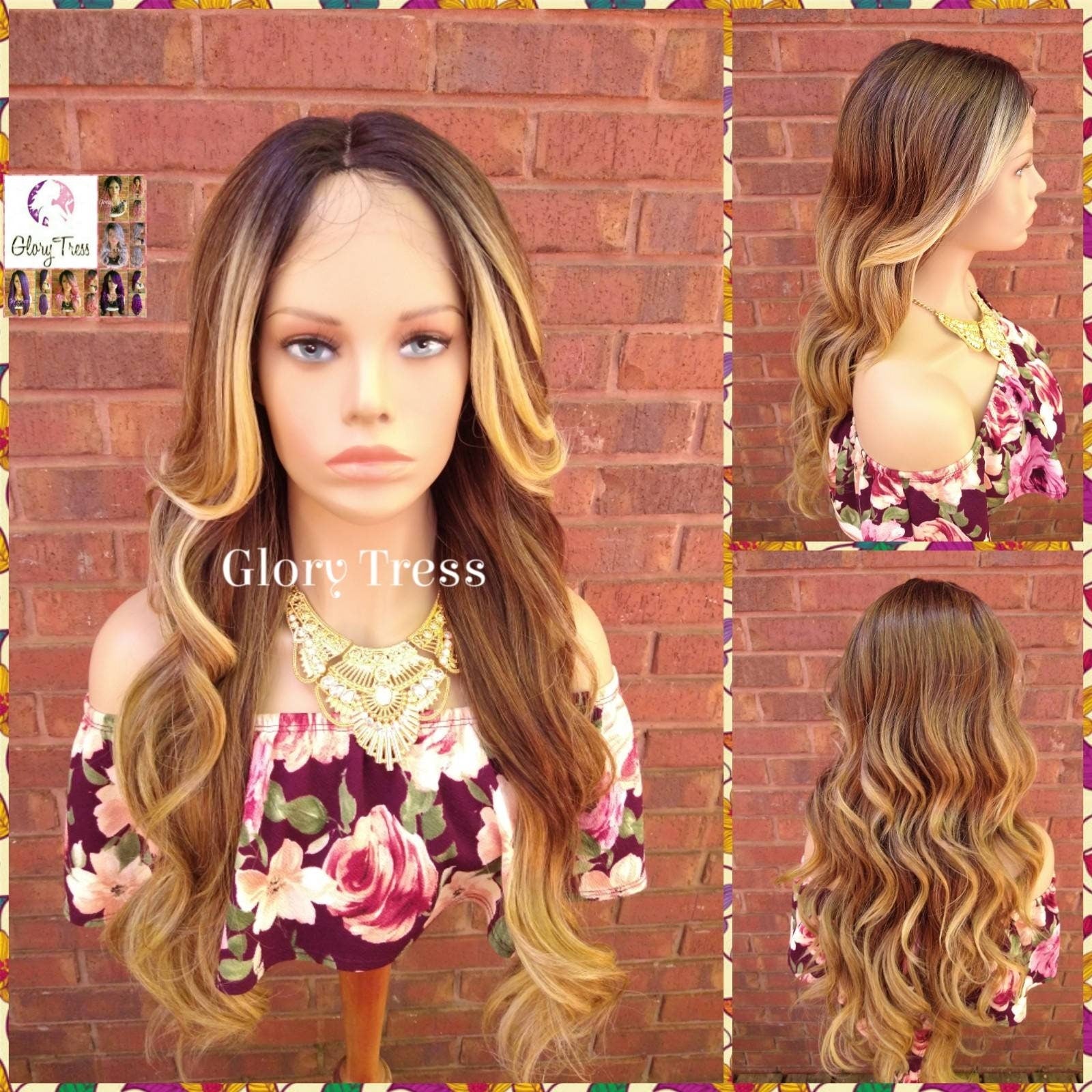 Wavy Lace Front Wig, Money Piece Highlights, Blonde Wig, Blonde Wig, Glory Tress, Wigs, Wig, Heat Safe, On Sale // Lily