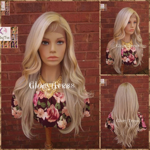 24" Wavy Lace Front Wig Ombre Ash Blonde Wigs For White Women Long Wavy Wig Alopecia Chemo Wigs Heat Friendly Glory Tress // AMAZING GRACE