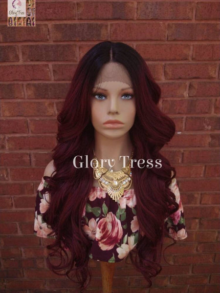Lace Front Wig - Wavy Lace Front Wig, Wigs,  Ombre Wig -  Burgundy Wig - Wig - Glory Tress - Heat Resistant Wig -  Ready To Ship // ADORABLE