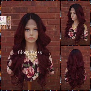 Lace Front Wig - Wavy Lace Front Wig, Wigs,  Ombre Wig -  Burgundy Wig - Wig - Glory Tress - Heat Resistant Wig -  Ready To Ship // ADORABLE
