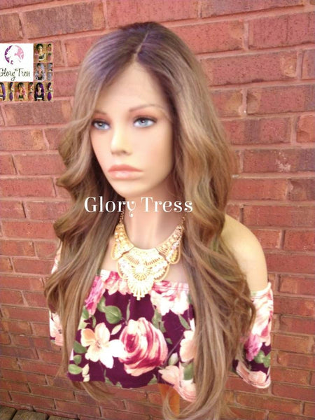 24" Dark Ash Blonde Lace Front Wigs Dark Roots Ombre Blonde Wig Long Wavy Wig Alopecia Chemo Wigs Lace Part Wigs Glory Tress - AMAZING GRACE