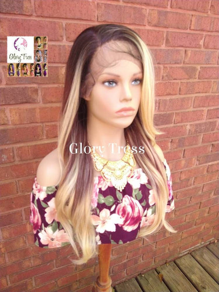 Wavy Lace Front Wig, Money Piece Highlights, Blonde Wig, Blonde Wig, Glory Tress, Wigs, Wig, 13 x 7 Free Parting, ON SALE  // GLOW