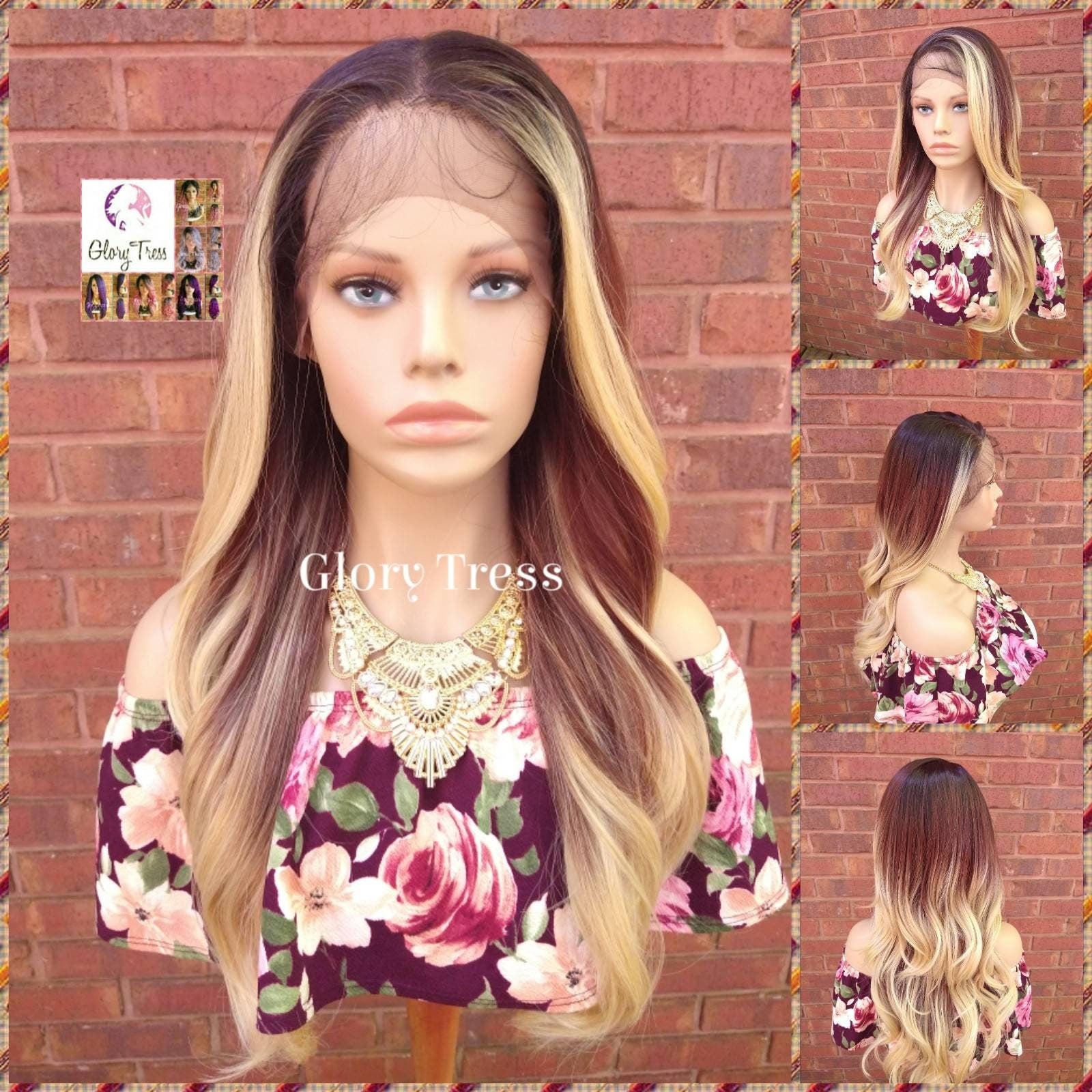 Wavy Lace Front Wig, Money Piece Highlights, Blonde Wig, Blonde Wig, Glory Tress, Wigs, Wig, 13 x 7 Free Parting, ON SALE  // GLOW